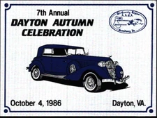 7th Annual Dayton VA Autumn Celebration Car Show 1986 Dash Plate Plaque AACA