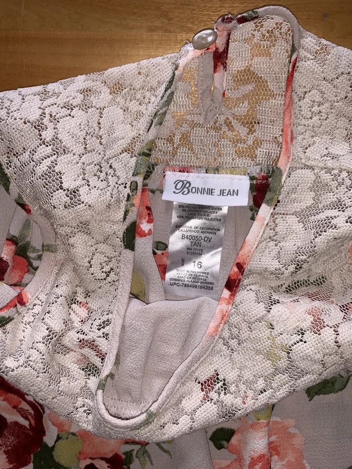 Niñas Talla 16 Vestido Bonnie Jean Vestido Floral Detalle Encaje Foto 4 de 4