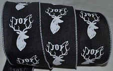 Wired Ribbon Christmas Joy Buck Deer Holiday Winter White Black 2.5" Wreath Bow