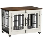 Dog Crate Furniture Dog Kennel Indoor Double Doors Wooden Cage & Cushion White