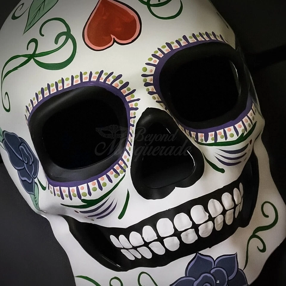 Day of the Dead Full Face White Skull Halloween Masquerade Mask with Heart - Image 4 of 4