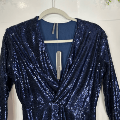 Anthropologie Women's Navy Blue Twist-Front Sequin Wrap Sheath Dress Size  00 | eBay