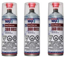 SprayMax 3680033, 2K Epoxy Rust-Cure Primer, Gray, Aerosol (3 Pack)