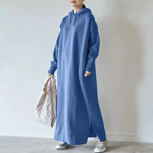 Damen Langarm Fleece Kapuze Locker Maxi Pullover Hoodies Sweatshirt Kleid - Bild 19 von 25