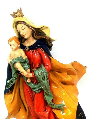 Porcelain Our Lady of Mt. Carmel Mother and Child Statue 13" ON SALE - Picture 4 of 5