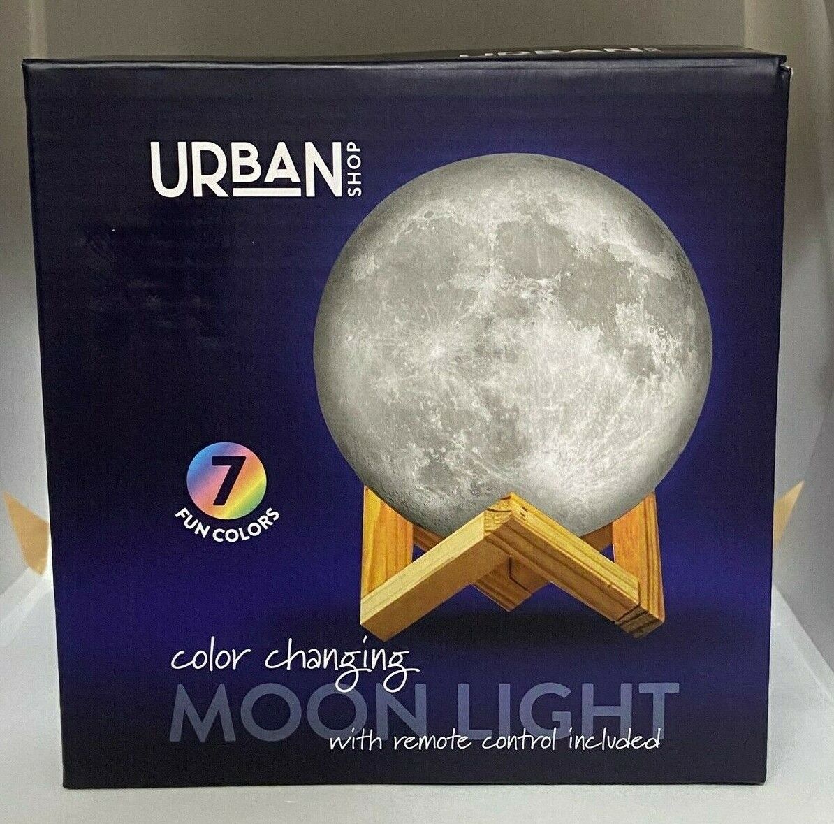 Urban Shop 3D Print Color Changing Moon Lamp with Wood Stand, remote  control and USB Adaptor, 7.5'' x 5.5'', White 