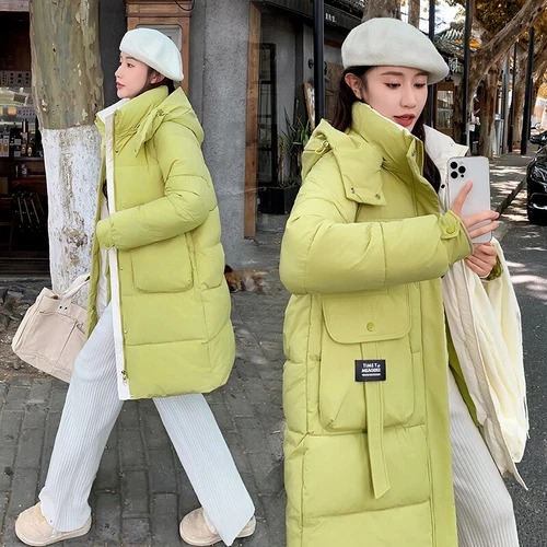 Mujeres Abrigo Cálido Suelto Largo Con Capucha Algodón Invierno Acolchado Parka Informal Prendas de abrigo Talla - Imagen 2 de 29