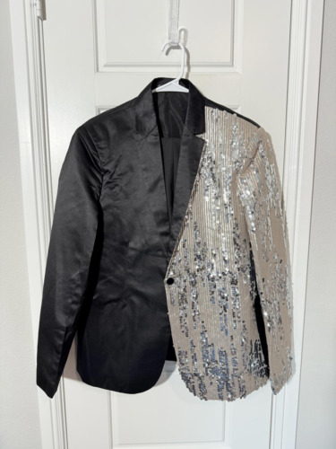 Suits for Men Size Medium Tan and Black Sequins Tuxedo 2 Pieces