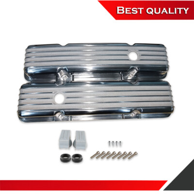 58-86 SBC Chevy 350 400 Retro Polish Finned Aluminum Tall Valve Covers w Gasket