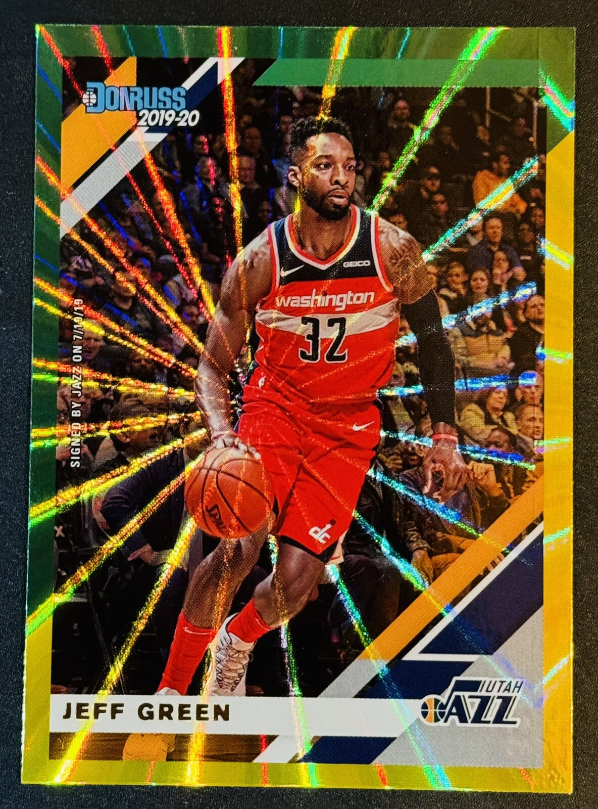 2019 Donruss #75 Jeff Green Yellow/Green Laser Utah Jazz Basketball Card 