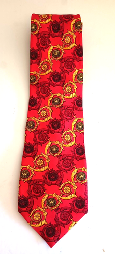 Corbata de Seda GIANNI VERSACE Hecha en Italia Barroca Oro Rojo 58" Largo Etiqueta Macy's - Imagen 1 de 6