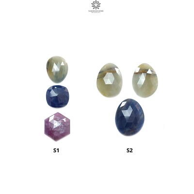 Natural Multi Sapphire Gemstone Fancy Shape Rose Cut Slices 3pcs Set for Jewelry