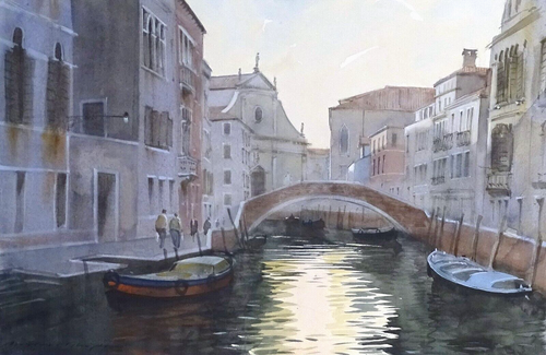 Venice Rio dei Carmini Italy modern art original watercolour painting sign frame - Picture 3 of 9