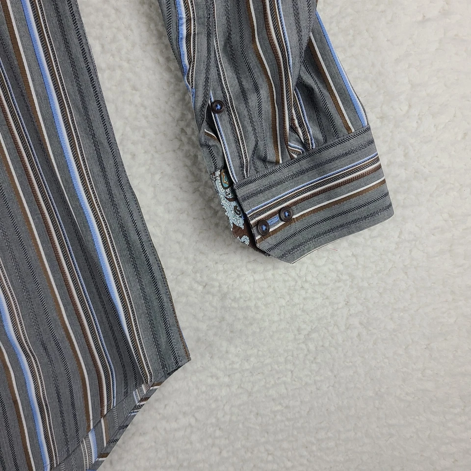 Bugatchi Uomo платье рубашка мужская XL коричневый серый в полоску на пуговицах - Изображение 2 из 4