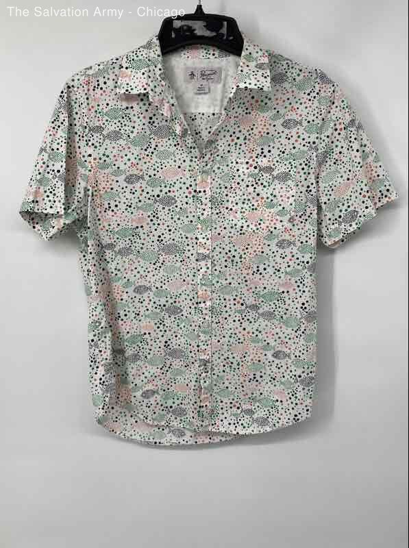 Penguin By Munsingwear Mens Multicolor Fish Print Button-Up Shirt Size Medium