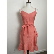 Banana Republic Dress Women Sz 0 Ruffled Belted Cotton Linen Orange