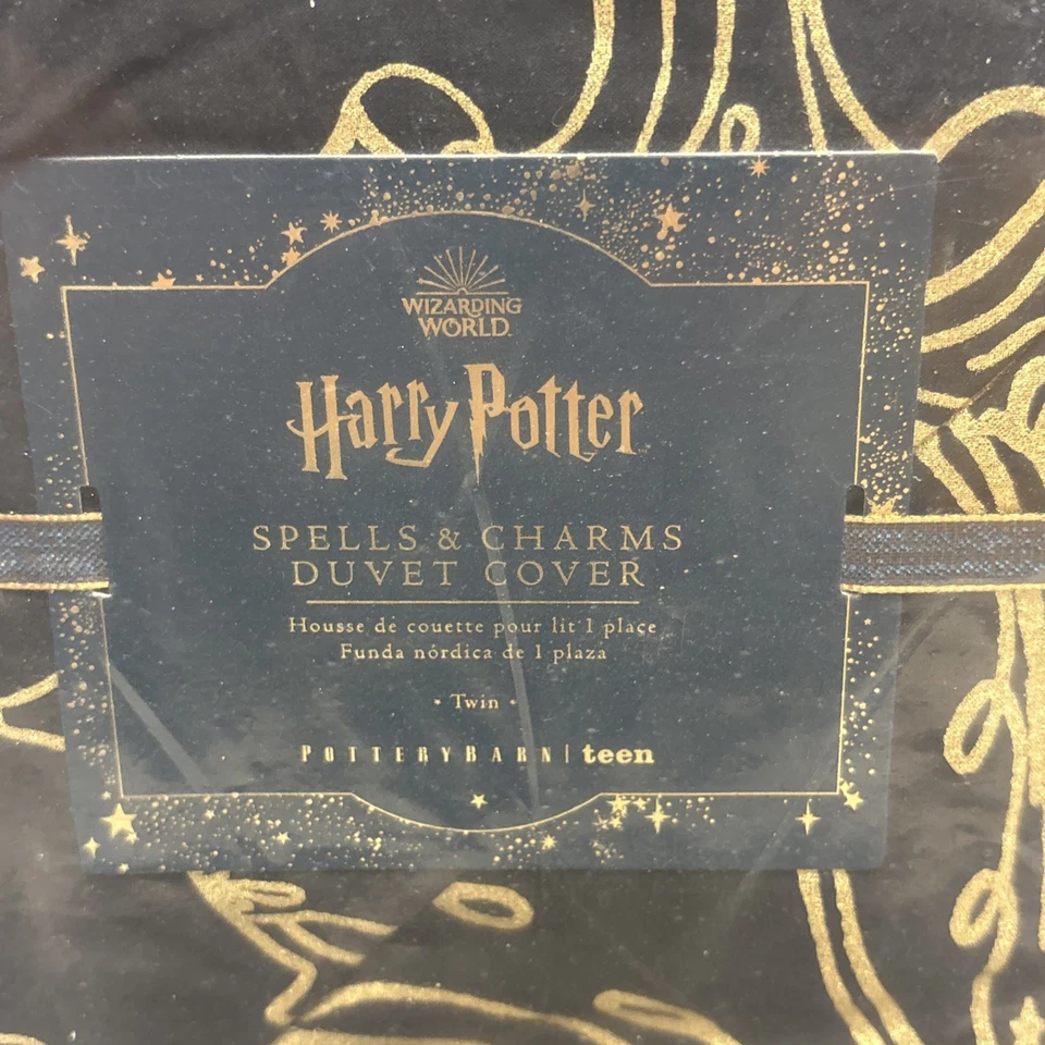 NUEVO Edredón y dijes gemelos Pottery Barn Teen Harry Potter hechizos y dijes, negro/dorado Foto 3 de 4