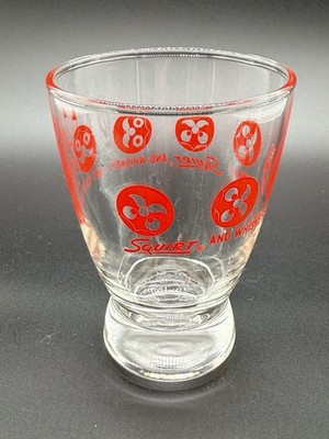 Vintage 1959 SQUIRT & WHISKEY GLOWBALL GLASS - Bowling Soda Advertising Liquor
