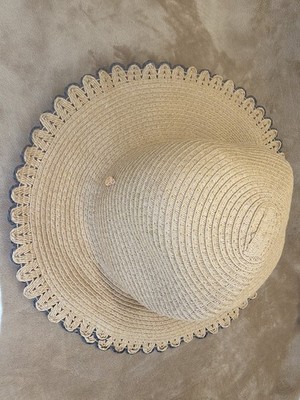 Anne Kein Straw Floopy Hat Floopy Brim Gold Colored Logo One Size 100% Paper 