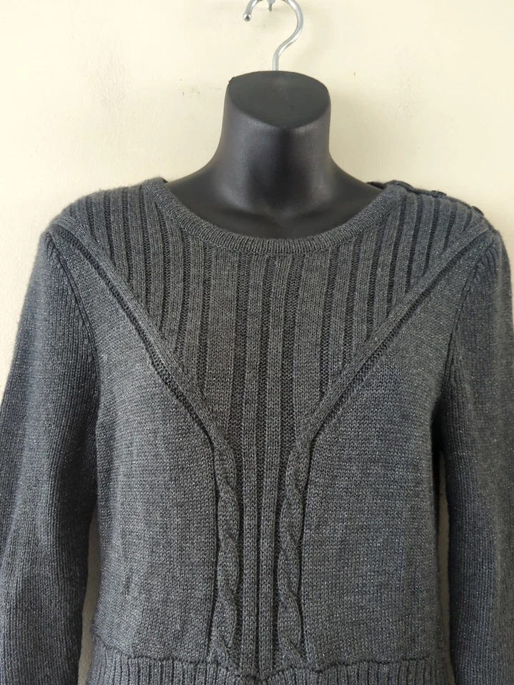 Women's Alex Marie Sparkle Gray Wool Acrylic Knit 3/4 Sleeve A-Line Dress Sz Med - Image 2 of 4