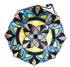 Tiffany Style Stained Art Glass Window Panel Round Victorian Suncatcher 21"