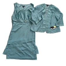 Dana Kay Seafoam Tiered Dress and Jacket Set 14W NWT Formal Wedding Mother