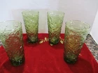 Set of 4/ 6 1/2" Green Glasses Vtg. Retro Lido Milano MCM Crinlkle Glass all ex.