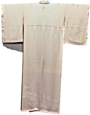 VINTAGE Silk Iromuji Kimono White L Size 63in Chirimen Jimon Weave Traditional