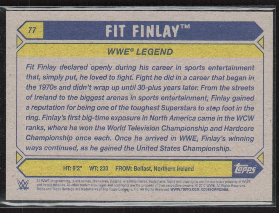2017 Topps WWE Heritage /25 #77 Finlay - Image 2 of 2
