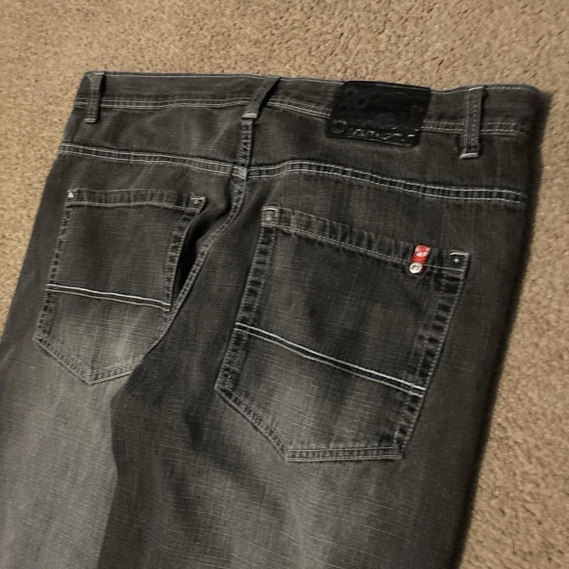 Southpole Men's Black Denim Jeans Wide-Leg Relaxed Fit Medium Wash 5-Pocket