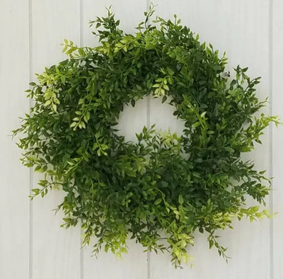 New Faux Green Wreath, Leaves Indoor/Outdoor Door, Wall Home Decor, 15-16'' acros