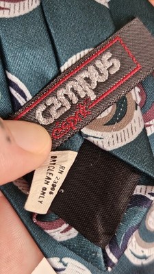 Vtg Campus E-Spirit Men's Green Multicolor Geometric Abstract Woven Tie