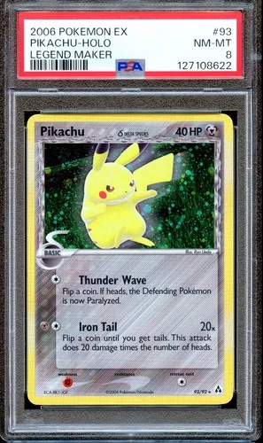 PSA 8 Pikachu 93/92 Secret Rare EX Legend Maker Pokemon Card Holo NEAR MINT