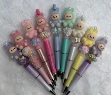 Custom beaded pens. Fuzzy Monster! Gifts. Basket filler. Journal. teen. Cute!