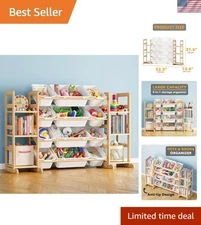 Space-Saving Kids Toy Storage Organizer - 52.3" Freestanding Shelf with 12 Bins