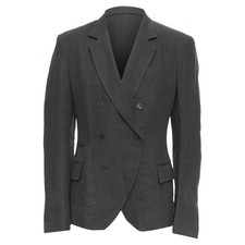 Haider Ackermann Linen Double Breasted Blazer Jacket Men Grey Size 44