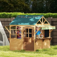 Qaba Outdoor Playhouse, Foldable Wooden Kids Cottage, Brown
