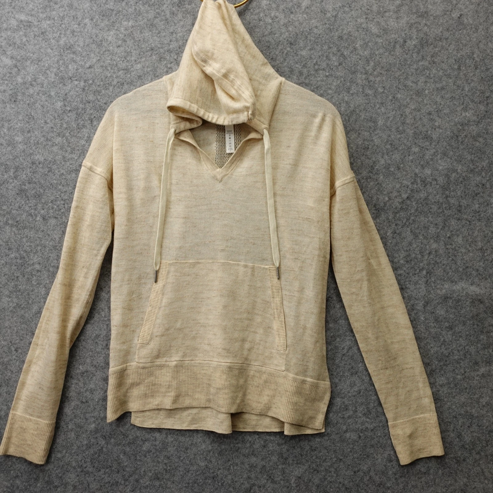 Lululemon Linen Hoodie Womens 6 SMALL Oatmeal Beige Split Neck Thumbhole Summer