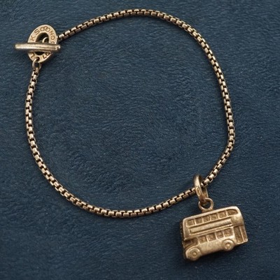 Vintage Links of London Sterling Silver Double Decker Bus Charm Lariat Bracelet