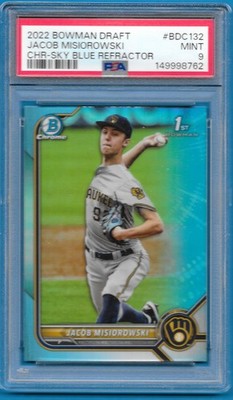 2022 Bowman Draft Jacob Misiorowski 1st Bowman Sky Blue Refractor PSA 9 MINT