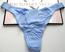 VICTORIA'S SECRET PINK Cotton Logo High Leg Thong Panty VS Blue S M NWT