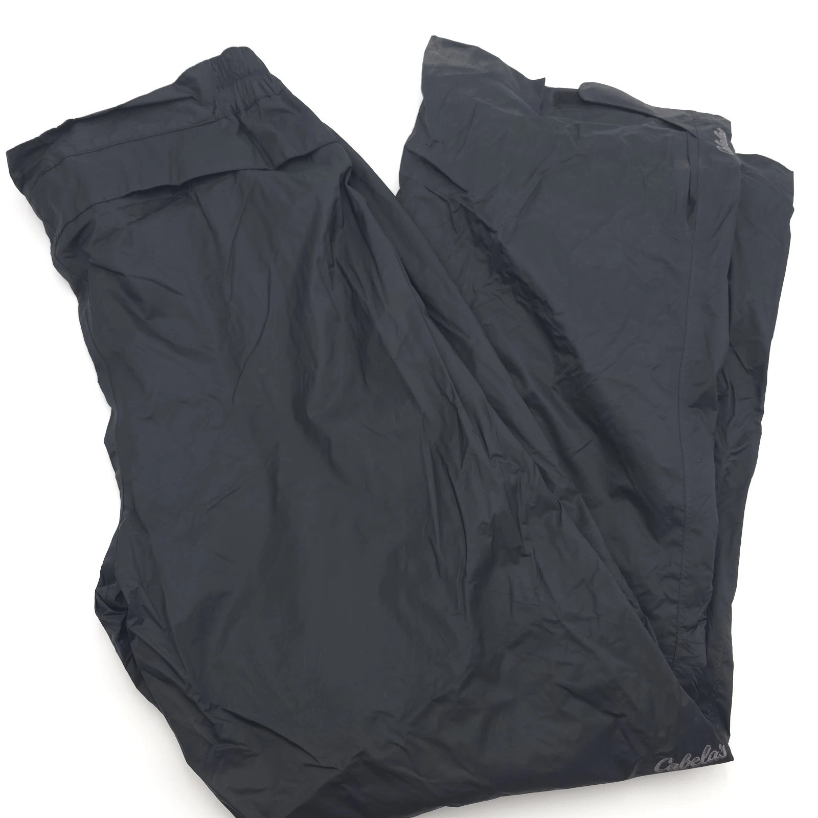 Cabelas Rain Pants Mens XL Black Waterproof Mesh Lined Pull On Adjustable Ankle