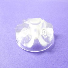 Frosted Clear Glass Paperweight 3 Flowers Vintage