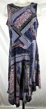 Simply Vera Wang Blue Patchwork Paisley Print Sleeveless Asymmetrical Dress L