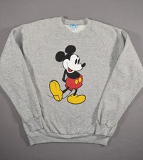 Vintage Mickey Mouse Sweatshirt Mens Medium Grey Disney Raglan Crewneck Made USA