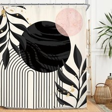 Abstract Modern Shower Curtain Set Inches 60Wx71H Black Pink Minimalist