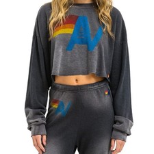 NWT Aviator Nation Vintage Logo Faded Smoke SET Cropped Crew M//Sweatpants S