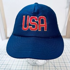 Vintage Team USA Trucker Hat Navy Blue Mesh Snapback Baseball Cap Distressed