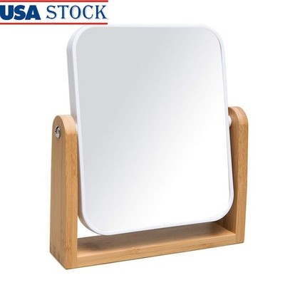 Double-Sided Magnifying Makeup Mirror W/ Rotation Natural Bamboo Base New