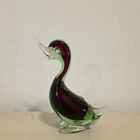 Vintage Art Glass Duck Figurine Red and Green Hand Blown Murano Style